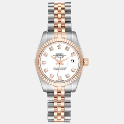 Pre-owned Rolex Datejust Steel Rose Gold White Diamond Dial Ladies Watch 26 Mm