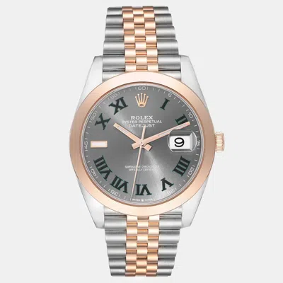 Pre-owned Rolex Datejust Steel Rose Gold Wimbledon Dial Men's Watch 41 Mm In Grey
