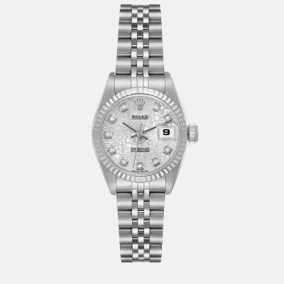 Pre-owned Rolex Datejust Steel White Gold Anniversary Diamond Dial Ladies Watch 69174 In Silver