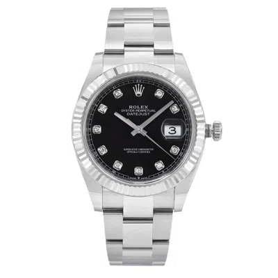 Pre-owned Rolex Datejust Steel White Gold Bezel Black Diamond Dial Mens Watch 126334