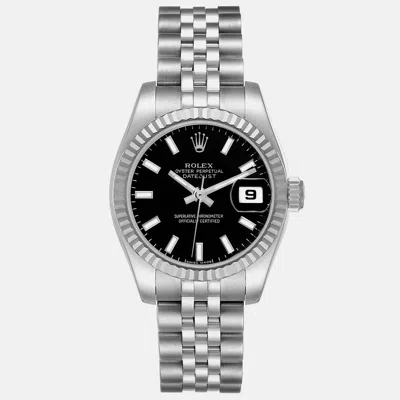 Pre-owned Rolex Datejust Steel White Gold Black Dial Ladies Watch 26 Mm