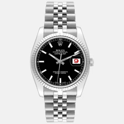 Pre-owned Rolex Datejust Steel White Gold Black Dial Men's Watch 36 Mm