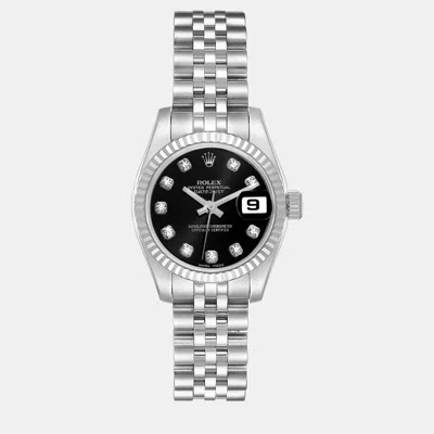 Pre-owned Rolex Datejust Steel White Gold Black Diamond Dial Ladies Watch 26 Mm