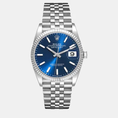 Pre-owned Rolex Datejust Steel White Gold Blue Dial Men's Watch 36 Mm
