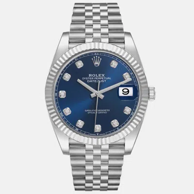 Pre-owned Rolex Datejust Steel White Gold Blue Diamond Dial Men's Watch 126334 41 Mm