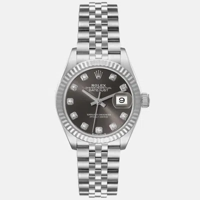 Pre-owned Rolex Datejust Steel White Gold Diamond Dial Ladies Watch 28 Mm In Grey