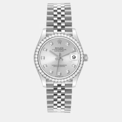 Pre-owned Rolex Datejust Steel White Gold Diamond Ladies Watch 31 Mm In Silver
