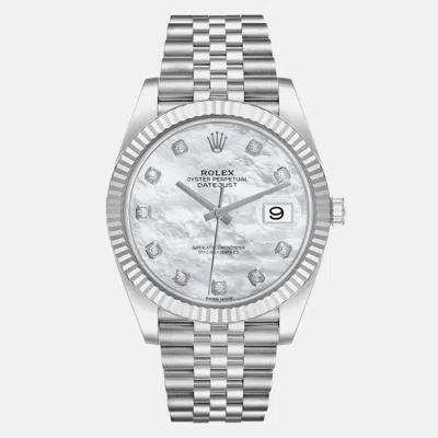 Pre-owned Rolex Datejust Steel White Gold Mop Diamond Dial Men's Watch 41 Mm