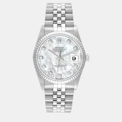 Pre-owned Rolex Datejust Steel White Gold Mother Of Pearl Diamond Dial Men's Watch 36 Mm
