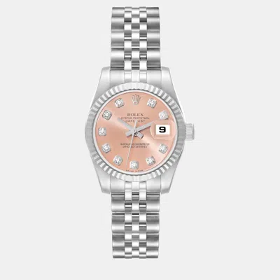 Pre-owned Rolex Datejust Steel White Gold Pink Diamond Dial Ladies Watch 26 Mm