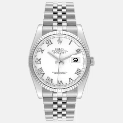 Pre-owned Rolex Datejust Steel White Gold Roman Dial Men's Watch 36.0 Mm