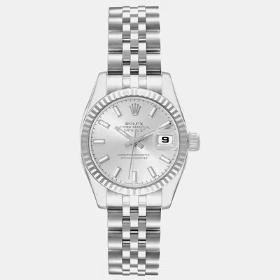 Pre-owned Rolex Datejust Steel White Gold Silver Dial Ladies Watch 26 Mm