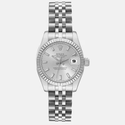 Pre-owned Rolex Datejust Steel White Gold Silver Dial Ladies Watch 26 Mm