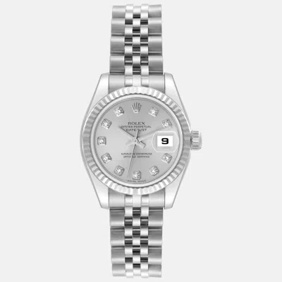 Pre-owned Rolex Datejust Steel White Gold Silver Diamond Dial Ladies Watch 26 Mm