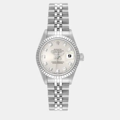 Pre-owned Rolex Datejust Steel White Gold Silver Diamond Dial Ladies Watch 69174