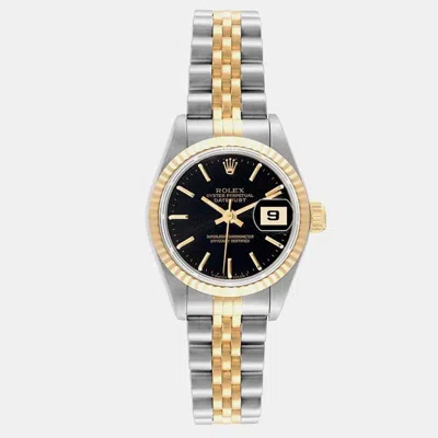 Pre-owned Rolex Datejust Steel Yellow Gold Black Dial Ladies Watch 26.0 Mm