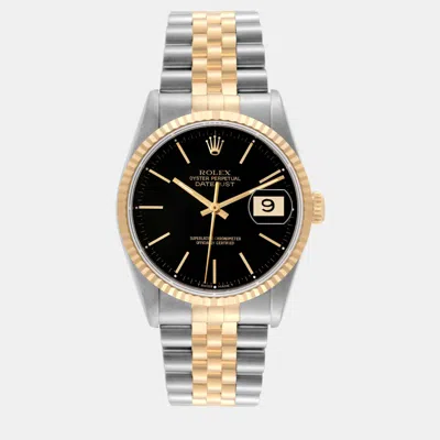 Pre-owned Rolex Datejust Steel Yellow Gold Black Dial Men's Watch 36 Mm
