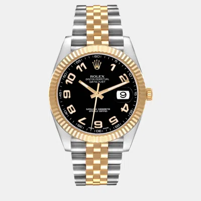 Pre-owned Rolex Datejust Steel Yellow Gold Black Dial Men's Watch 41 Mm