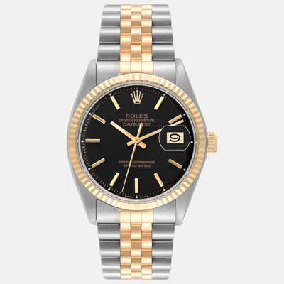 Pre-owned Rolex Datejust Steel Yellow Gold Black Dial Vintage Men's Watch 36 Mm