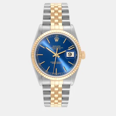 Pre-owned Rolex Datejust Steel Yellow Gold Blue Dial Men's Watch 36 Mm