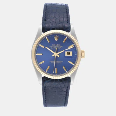 Pre-owned Rolex Datejust Steel Yellow Gold Blue Dial Vintage Men's Watch 36 Mm