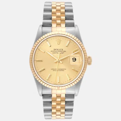 Pre-owned Rolex Datejust Steel Yellow Gold Champagne Dial Men's Watch 36 Mm
