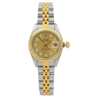 Pre-owned Rolex Datejust Steel Yellow Gold Diamond Champagne Dial Automatic Watch 79173