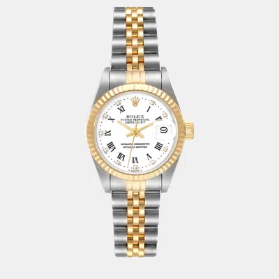 Pre-owned Rolex Datejust Steel Yellow Gold Diamond Dial Ladies Watch 26 Mm In White