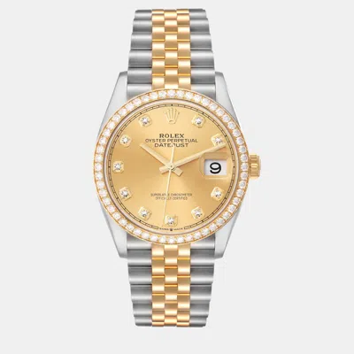 Pre-owned Rolex Datejust Steel Yellow Gold Diamond Dial Ladies Watch 36 Mm