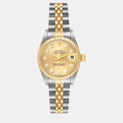 Pre-owned Rolex Datejust Steel Yellow Gold Diamond Dial Ladies Watch 69173 26 Mm