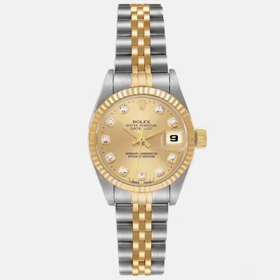 Pre-owned Rolex Datejust Steel Yellow Gold Diamond Dial Ladies Watch 69173 26 Mm