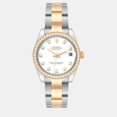 Pre-owned Rolex Datejust Steel Yellow Gold Diamond Ladies Watch 31 Mm In White