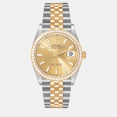 Pre-owned Rolex Datejust Steel Yellow Gold Diamond Men's Watch 36 Mm