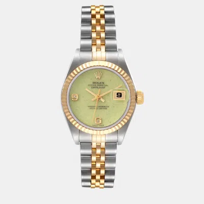 Pre-owned Rolex Datejust Steel Yellow Gold Green Jadeite Diamond Ladies Watch 26 Mm