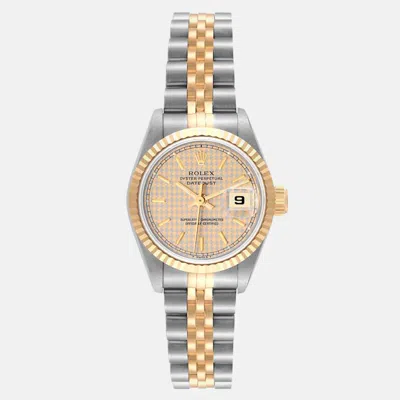Pre-owned Rolex Datejust Steel Yellow Gold Houndstooth Dial Ladies Watch 26 Mm In Multicolor