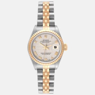 Pre-owned Rolex Datejust Steel Yellow Gold Ivory Pyramid Dial Ladies Watch 26 Mm In Beige