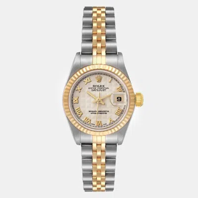 Pre-owned Rolex Datejust Steel Yellow Gold Ivory Pyramid Dial Ladies Watch 26 Mm In Beige