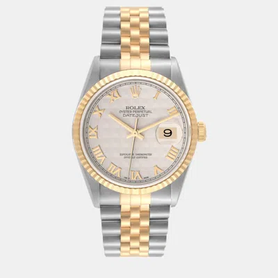 Pre-owned Rolex Datejust Steel Yellow Gold Ivory Pyramid Dial Men's Watch 36 Mm In Tan