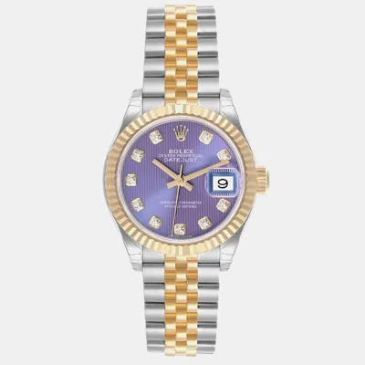 Pre-owned Rolex Datejust Steel Yellow Gold Lilac Diamond Ladies Watch 28.0 Mm In Purple