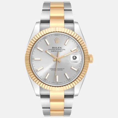 Pre-owned Rolex Datejust Steel Yellow Gold Silver Dial Men's Watch 41 Mm