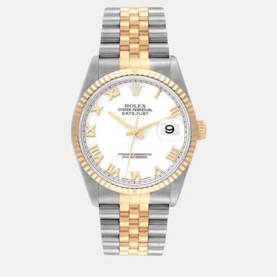 Pre-owned Rolex Datejust Steel Yellow Gold White Dial Men's Watch 36 Mm