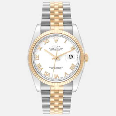 Pre-owned Rolex Datejust Steel Yellow Gold White Dial Men's Watch 36 Mm