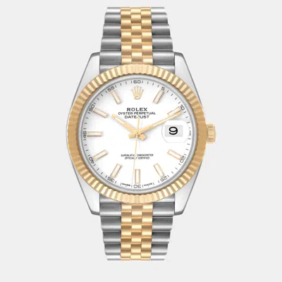 Pre-owned Rolex Datejust Steel Yellow Gold White Dial Men's Watch 41 Mm