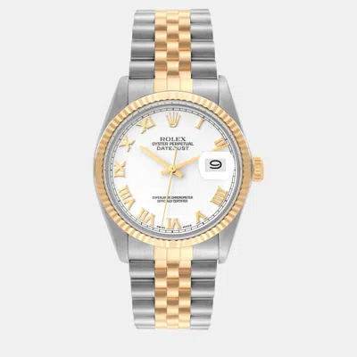 Pre-owned Rolex Datejust Steel Yellow Gold White Dial Vintage Men's Watch 36 Mm