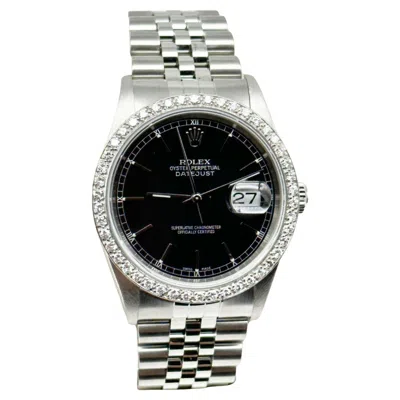 Pre-owned Rolex Datejust Thunderbird 16264 Diamond Bezel Black Dial Stainless Steel