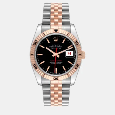 Pre-owned Rolex Datejust Turnograph Black Dial Steel Rose Gold Men's Watch 36 Mm