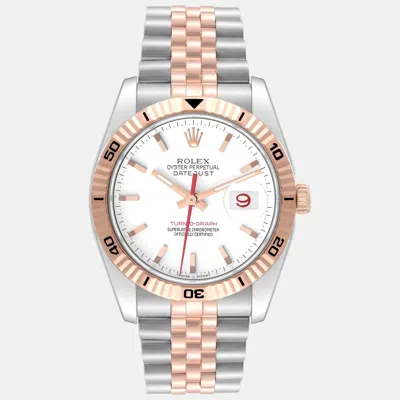 Pre-owned Rolex Datejust Turnograph Steel Rose Gold Men's Watch 36 Mm In White