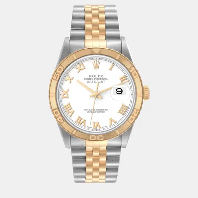 Pre-owned Rolex Datejust Turnograph Steel Yellow Gold Men's Watch 36 Mm In White