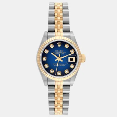 Pre-owned Rolex Datejust Vignette Diamond Dial Steel Yellow Gold Ladies Watch 26 Mm In Blue