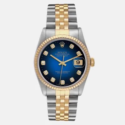 Pre-owned Rolex Datejust Vignette Diamond Dial Steel Yellow Gold Men's Watch 36 Mm In Blue